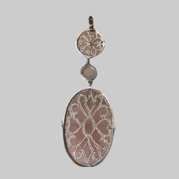 Sterling Silver Rhinestone Rose Quartz Pendant - Picture 10 of 11